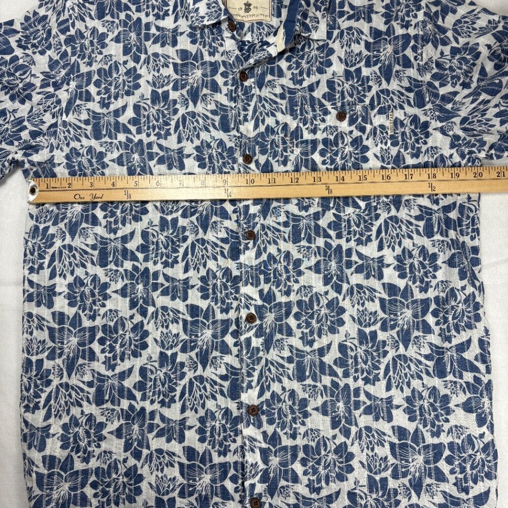 Soul Star Men’s Floral Print Button Short Shirt Blue/White Hawaiian Botanical M - Picture 3 of 7